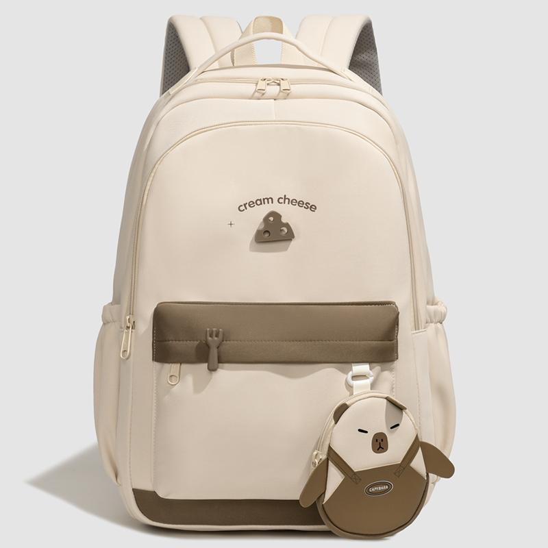 Women's Solid Color Backpack Student Large Capacity Schoolbag Commuter Backpack