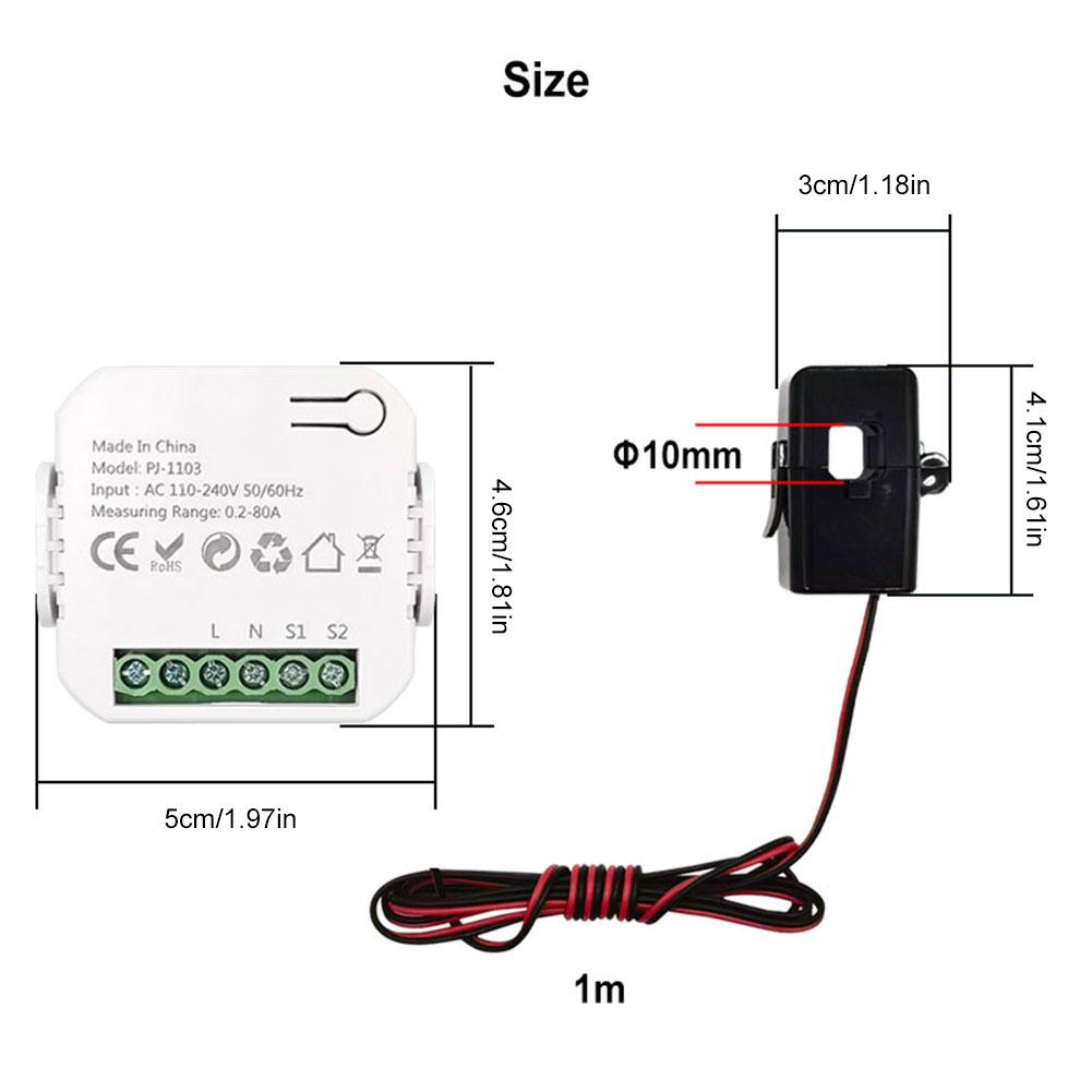 WiFi Digital Energy Meter with CT Clamp Sensor Wifi Intelligent Energy Meter App Real-Time Monitor Smart Life WiFi Energy Meter