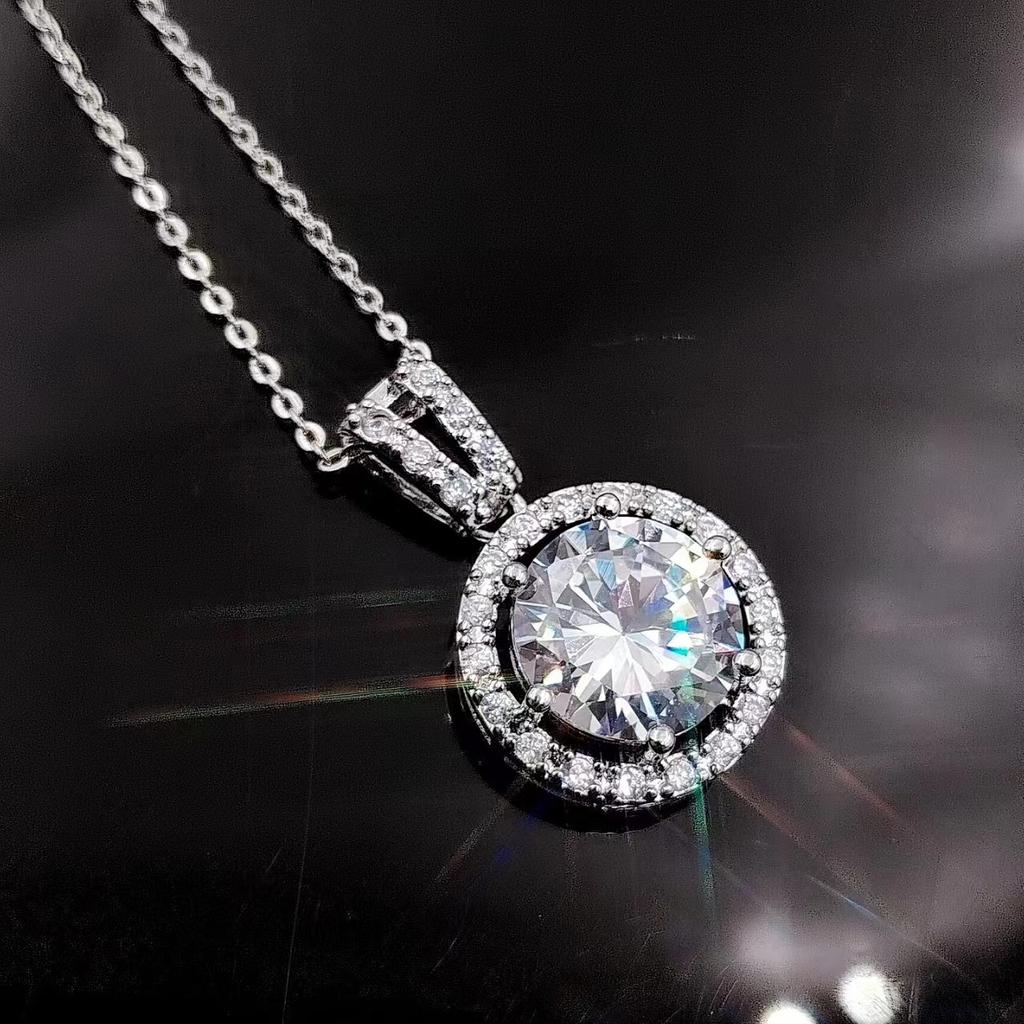 Jewelry 4-carat Zircon Trend Princess Round Bag Pendant Necklace Women's Platinum-plated Collarbone Chain with Diamonds