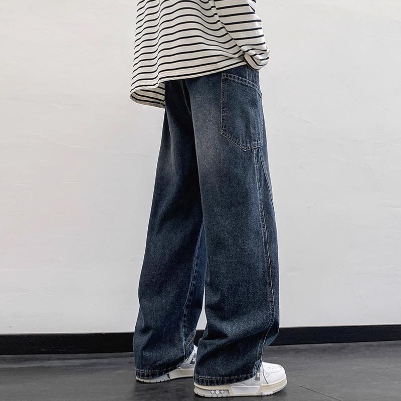 Baggy Jeans Solid Color Washing Summer Men Trousers Loose Wide Leg Casual Straight Moustache Effect Male Bottoms