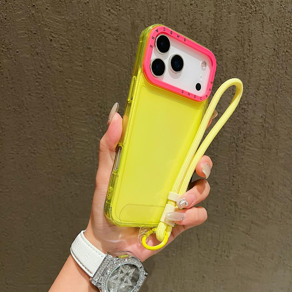 For iPhone 17 Pro Max Case Clear Contrasting Colors Shockproof TPU Phone Back Cover with Wrist Strap