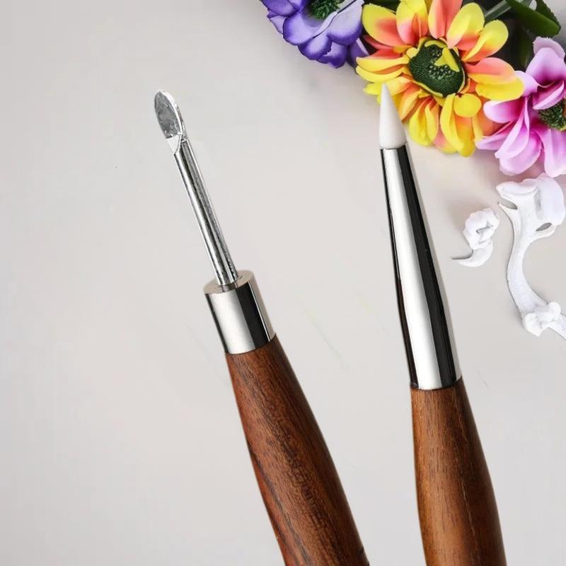 Multifunctional Sandalwood/Acrylic Double Headed Nail Art Brush Carving Flower Painting Pen Mixing Pen DIY Manicure Tool