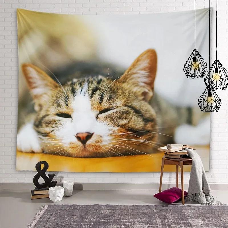Украшение стены дома Гобелен Красивый кот Подвесной Ткань Офис Гостиная Гобелен 100x75cm — фото 16