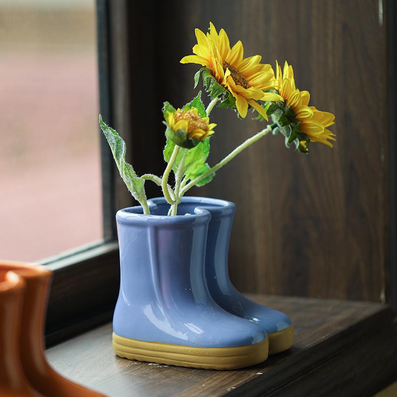 Ceramic Flower Pot Flower Vase Crude Pottery Cartoon Boots Rain Boots Shoes Floral Arrangement Accessories Garden Pot