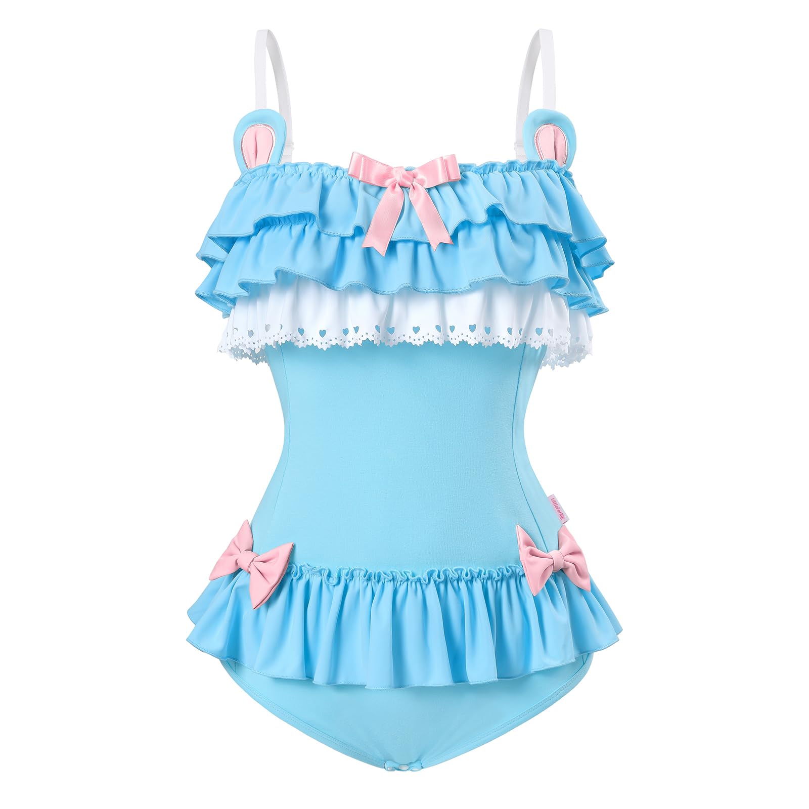 

Хлопковый топ-майка LittleForBig с оборками и бантиком, размер XL, женский, трехслойный, лямки в форме [заячьих] ушек, синий, синий