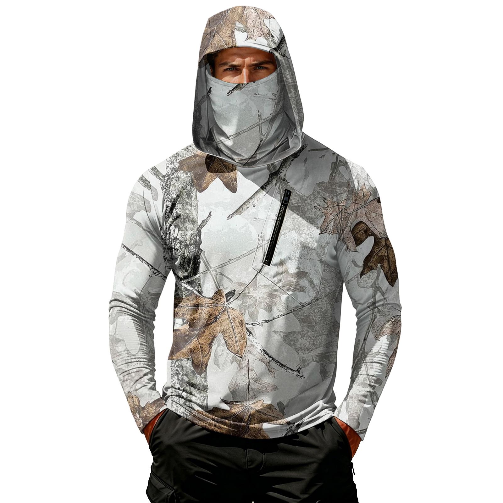 

Men s Casual Leaf Camouflage Print Hooded Long Sleeve Sun Protection Shirt Lightweight Breathable Outdoor Top with Zipper Pocket M
