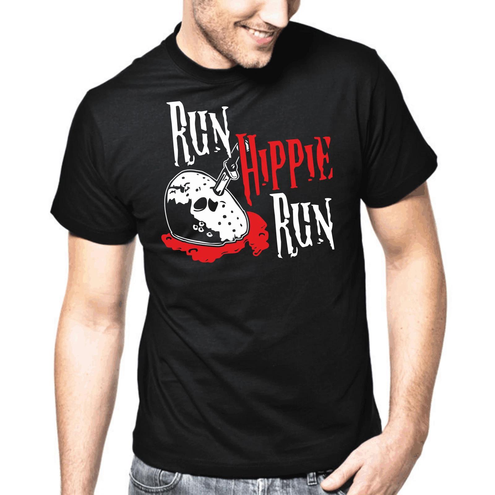 Men s and Women s T-shirts Run Hippie Run Horror Jason Hockey Mask Blood Patter Gift Funny S