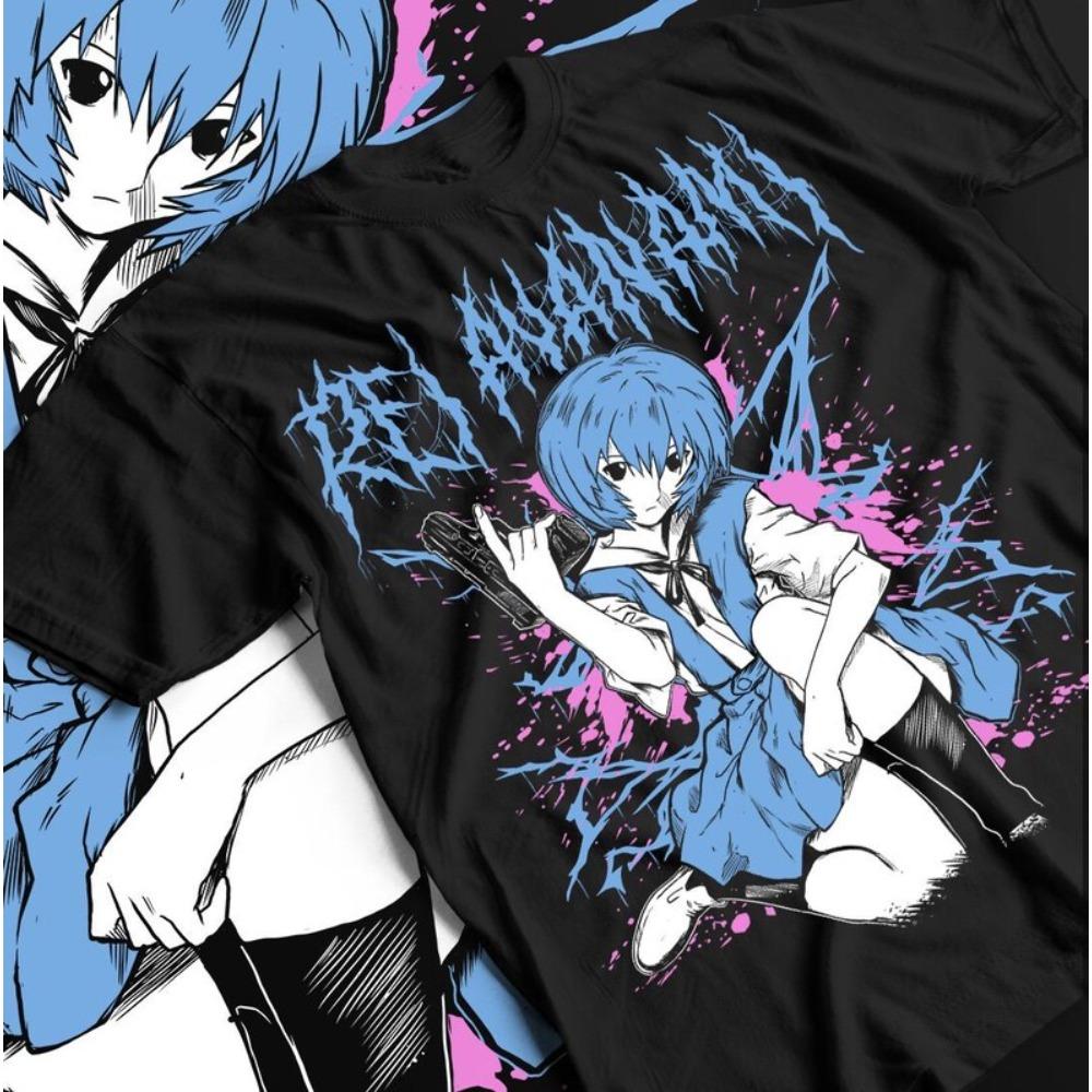 

Футболка с принтом в стиле аниме Neon Genesis Evangelion Рей Аянами Death Metal | Хлопковая повседневная футболка унисекс с коротким рукавом Streetwear 4XL