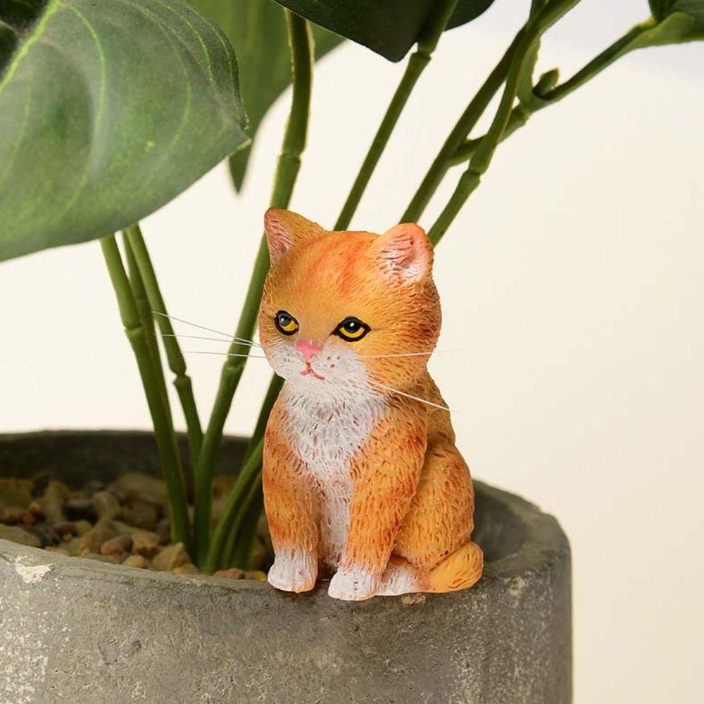 Gato Laranja Gato Estátuas Figurinhas Tigre Manchas Estilo Desenho Animado Gato Sentado Modelo de Animal de Estimação Expressão Deprimida Design Fofo Decoração de Gato