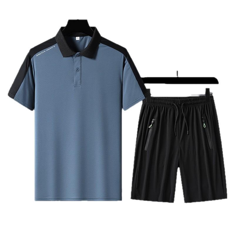 Men's Ice Silk Polo & Shorts Set - Summer Casual for Dad