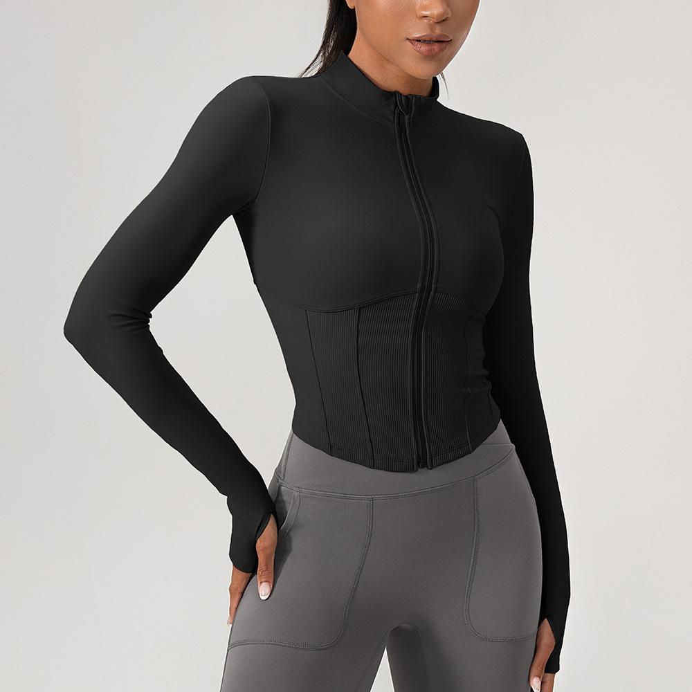 New Women'S T-Shirt Quick Drying Jacket Long Sleeved Yoga Sportswear Fitness Running Slim Fit Top Half Zip Hoodie