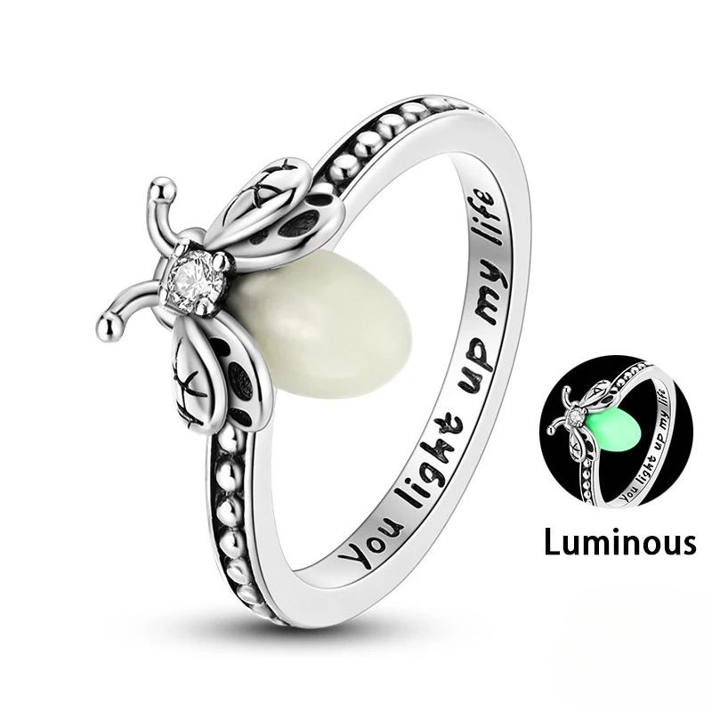 

925 Sterling Silver Gold Color Luminous Firefly Ring Simple Ring Bands Fashion Luxury for Women Party Anniversary Wedding Gift 8