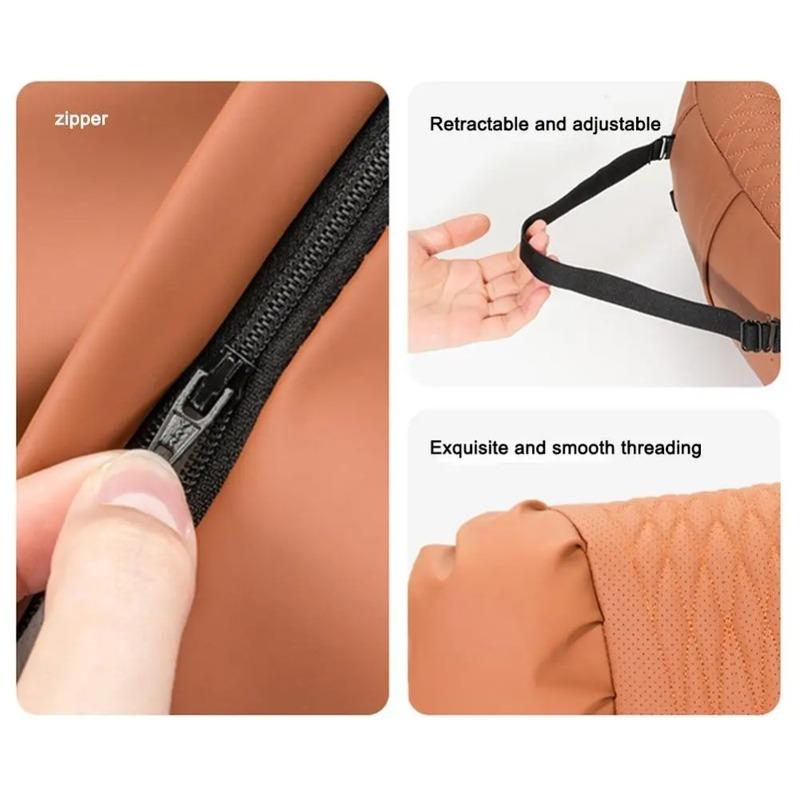 Summer Car Headrest Lumbar Nappa Leather Support Pillow Set Soft Comfortable Breathable Car Neck Pillows Car Seat Accessories