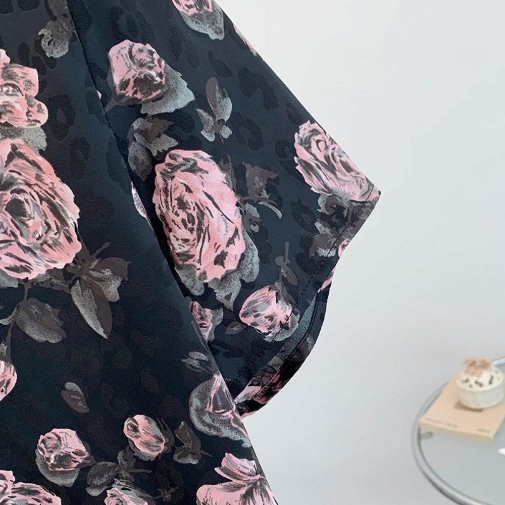 2025 Summer New Retro Flower Short-sleeved T-shirt Loose Shirt Top for Women