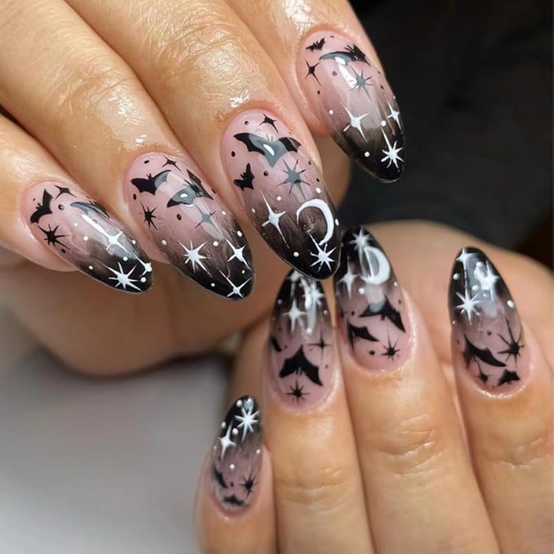 Press on Nails Halloween Square French Tip Fake Nails Mummy and Cobweb Designs Stick on Nail Nude Color Acrylic Nail Halloween Glue on Nails Full