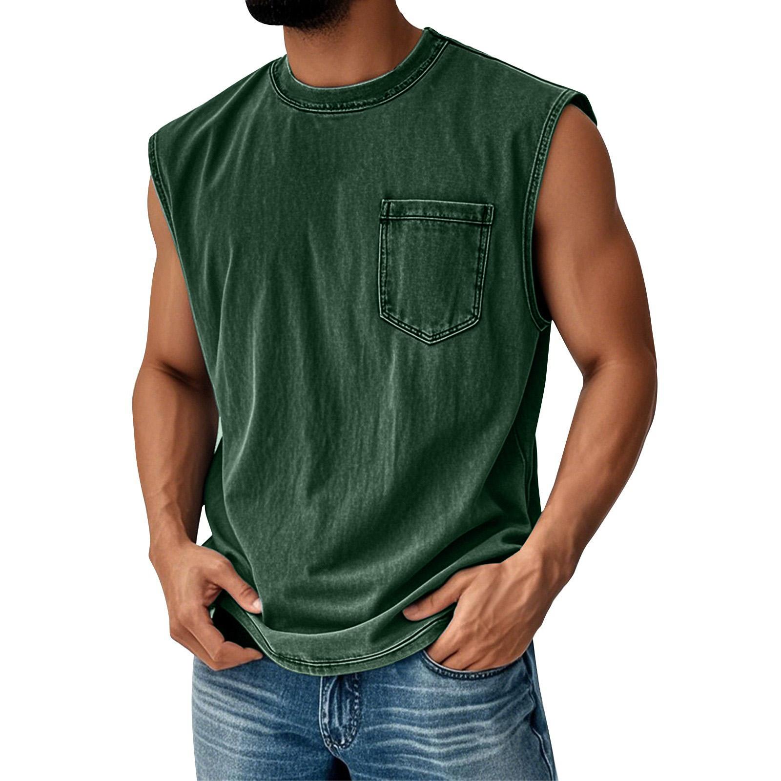 

Men s Summer Color Pocket Sports Vest Men s Sports Casual Vest L армия зеленый