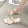 New Summer Woven Outer Wear Versatile Roman Slippers Outer Wear Thick Heel Open Toe Word with Fashion Cool Slippers
