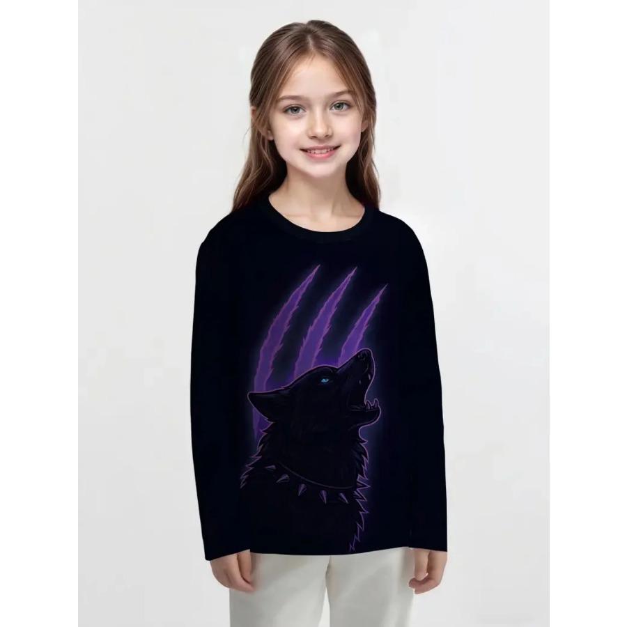 Süße Tiere 3D-Druck T-Shirt Oberteile Lässige Langarm-T-Shirts Mädchenkleidung Mode Komfort Rundhalsausschnitt Kinderkleidung