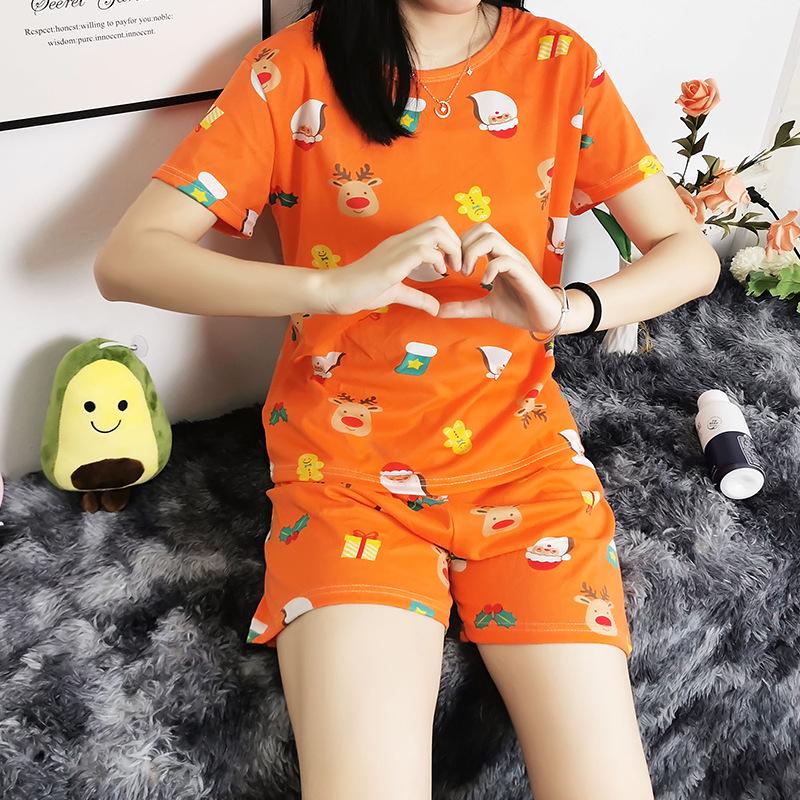 Women's Santa Claus Cartoon Short Sleeve Pajama Set - Soft, Comfortable Summer Loungewear