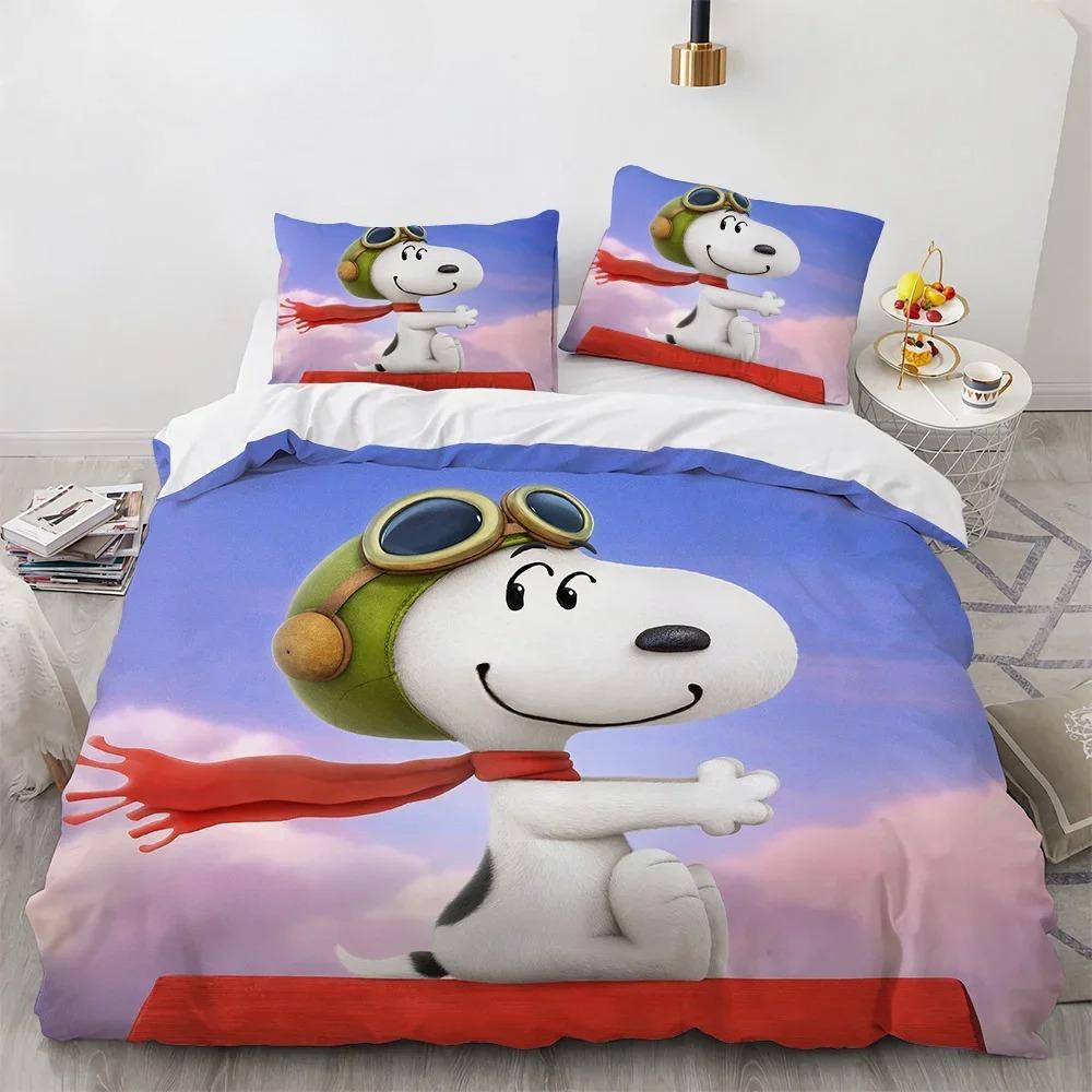 Snoopy Children's Microfibre Duvet Covers 3-Piece for Teenagers Adult Duvet Cover Cartoon Comics Bedding with Zip Gift Cover