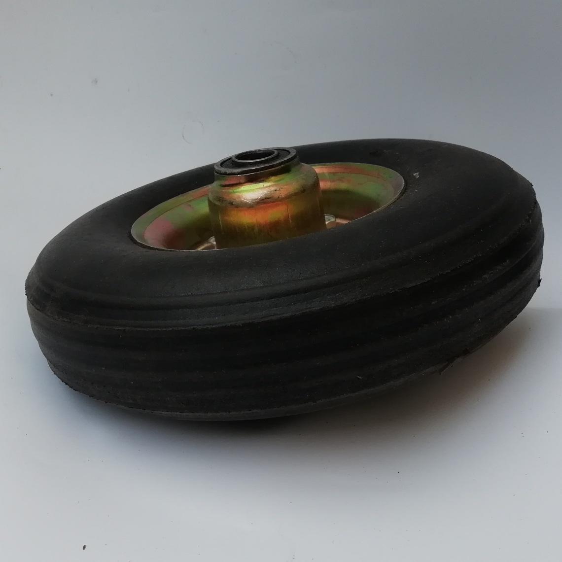 Heavy-Duty Industrial Rubber Wheel & Bracket for Mining, Flatbed, and Universal Caster Applications - 350 Large Solid Wheel