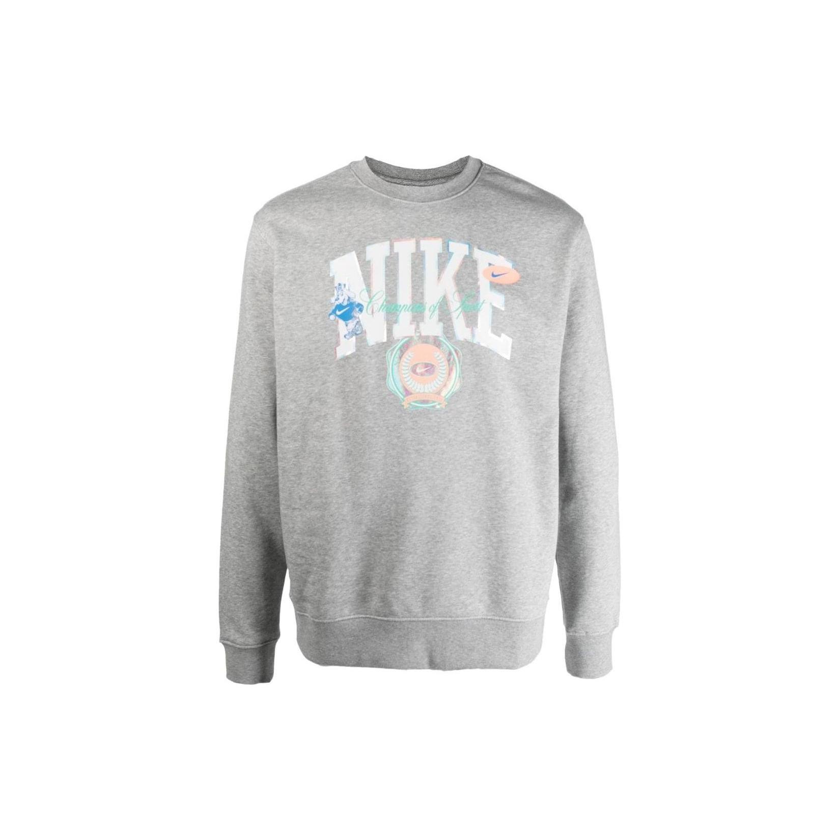 Men s Nike Logo Pattern Printing Pullover Round Neck Long Sleeves Gray DR8033-063 L