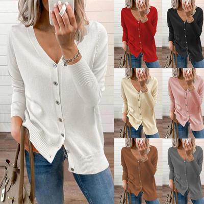 Women's V-Neck Long Sleeve Button Down Knitwear Soft Basic Knit Cardigan Sweater Tops Outerwear Coat