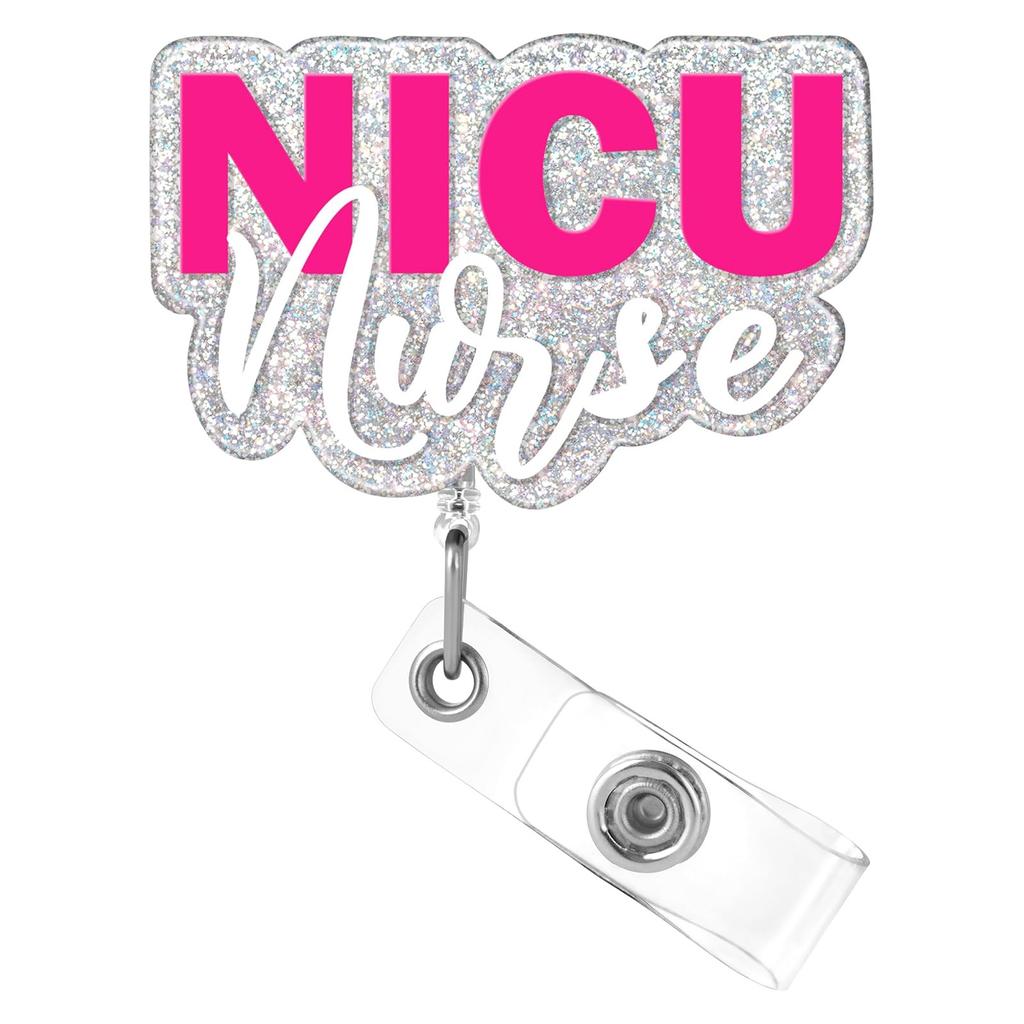 Badge Reel With Belt Clip  Nurse Badge Reel  Department Name Tag Glitter Acrylic Badge Reel For Nurse