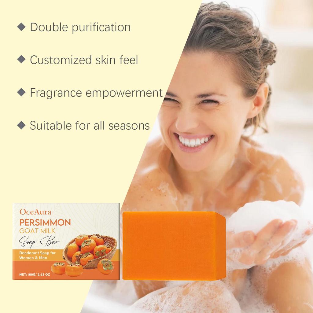 Persimmon & Goat Milk Body Bar, Gentle Moisturizing, Deep Cleansing Nourishing Soap for Whole Body Care