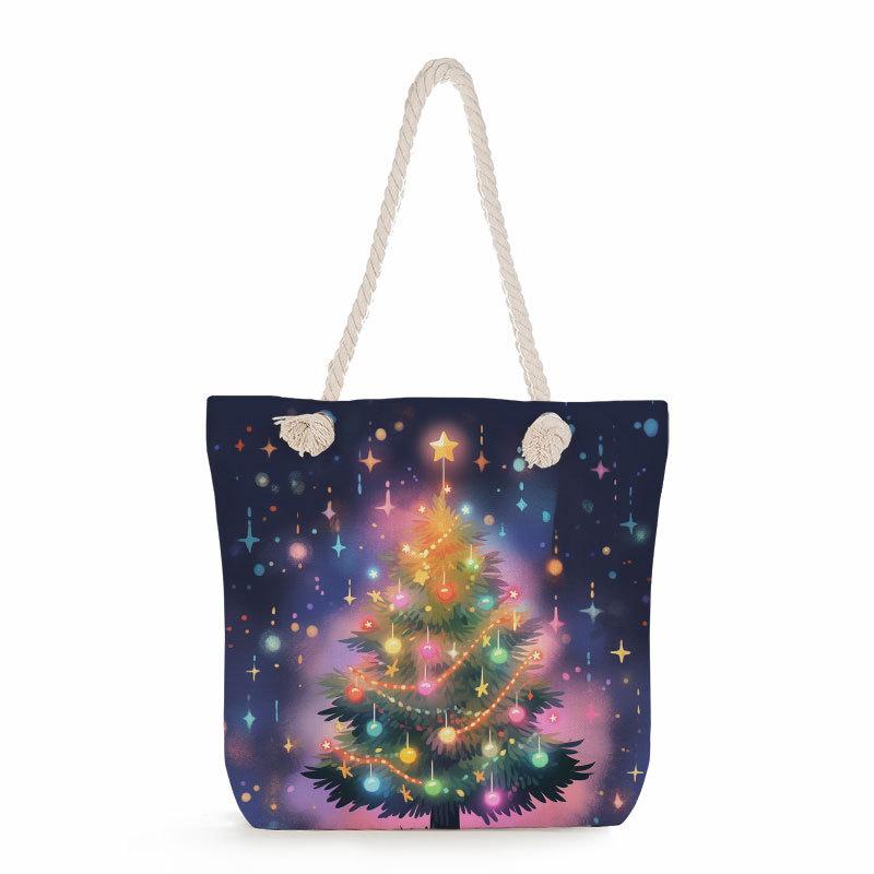Christmas tree print thick rope single-shoulder beach bag 7354 KTB