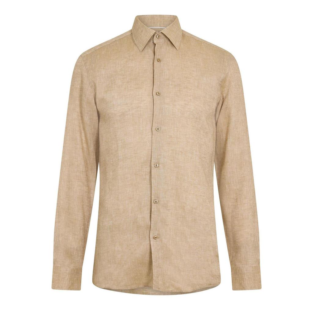 Boss Mens Linen Point Collar Long-Sleeved Formal Shirt