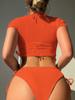 Women's Swimwear Solid Color Mesh Print Top High Waist Hollow Three Piece Sexy Bikini Separate Suit Beach Wear