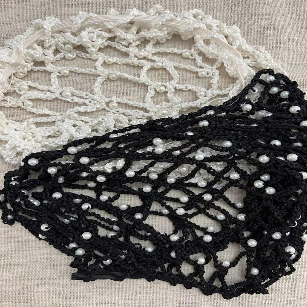 Pearls Beads Mesh Snood Hair Net Solid Color Women Headbands  Hair Accessories