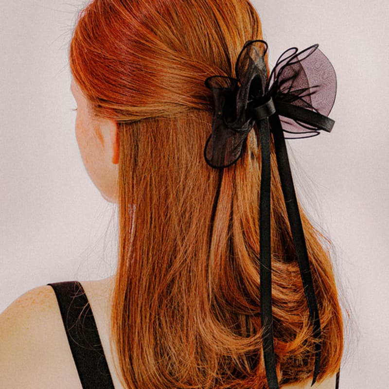 

mellotory ribbon see-through hairpin (black) black