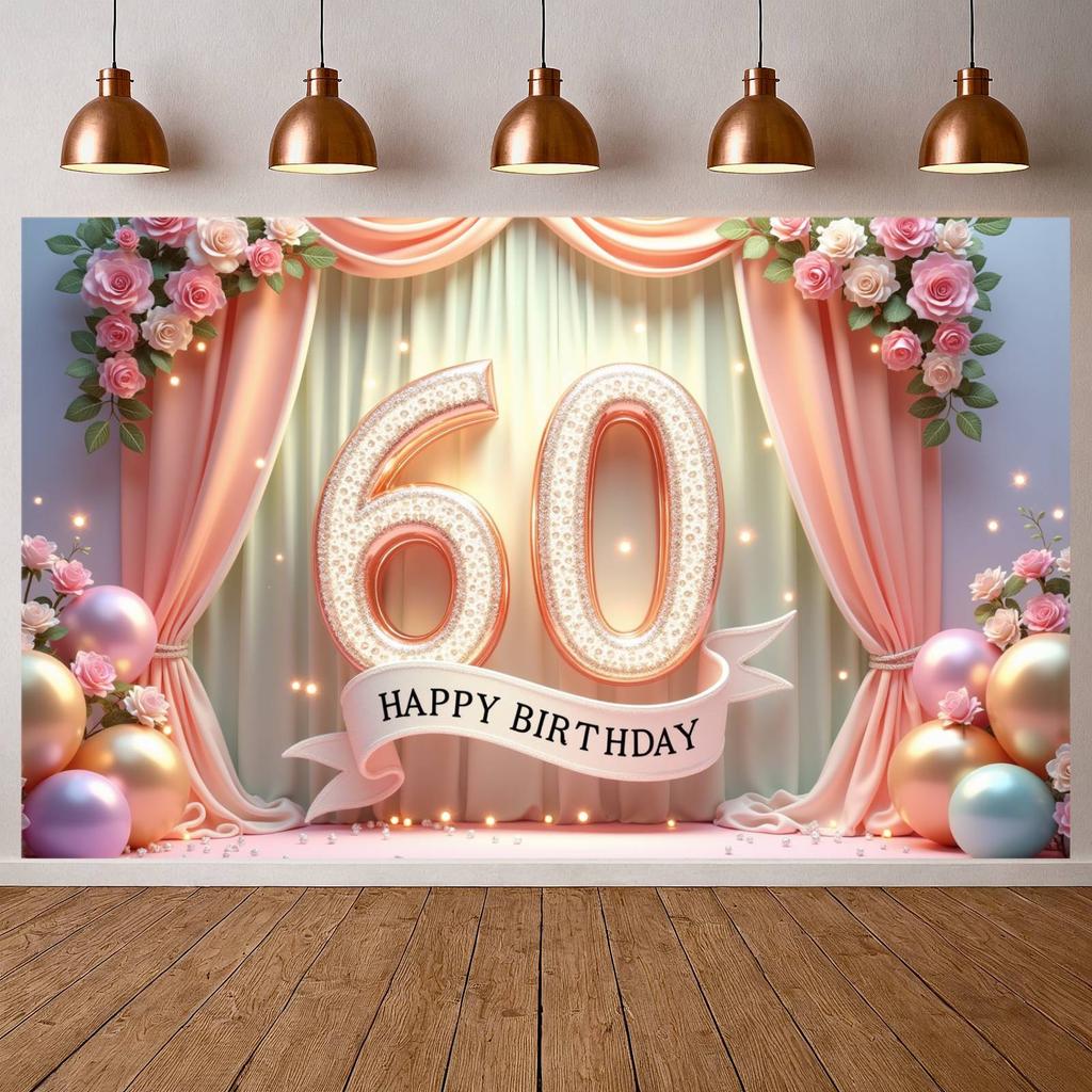 Birthday Celebration Banner 60th Birthday Theme Happy 60th Birthday Banner Glitter Embellished For Home Gathering Photo Shoot