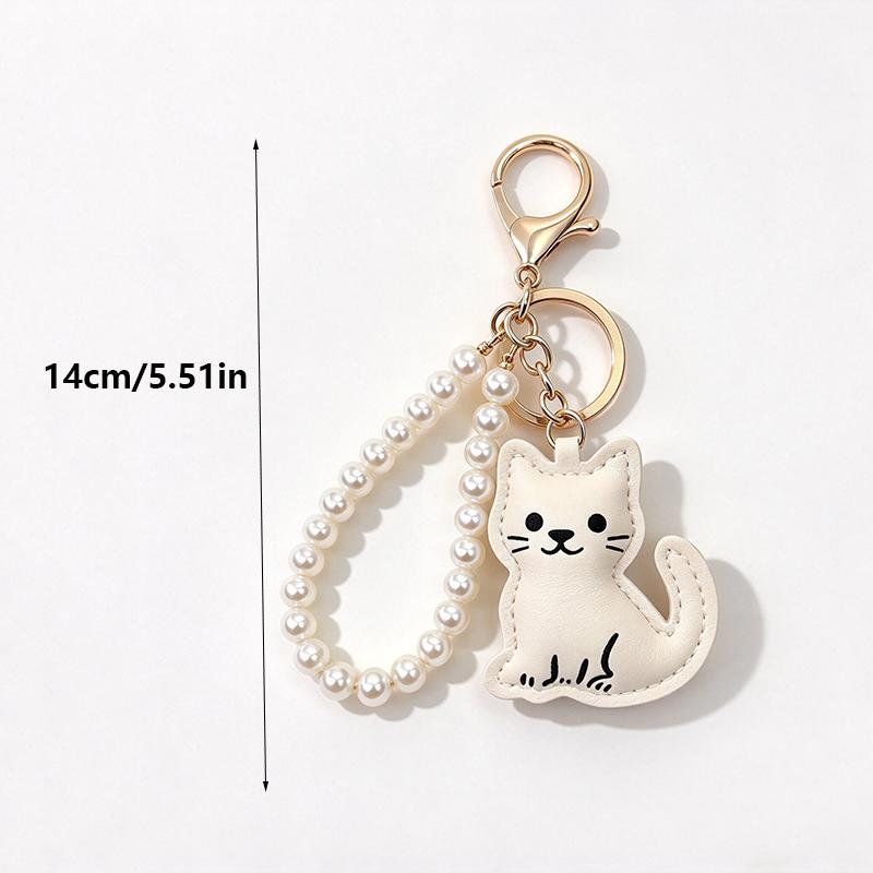 Yogodlns Cute Cartoon Cat Faux Leather Keychain Lovely Kitten Bag Charm Handbag Pendant Cat Lover Gift Key Ring