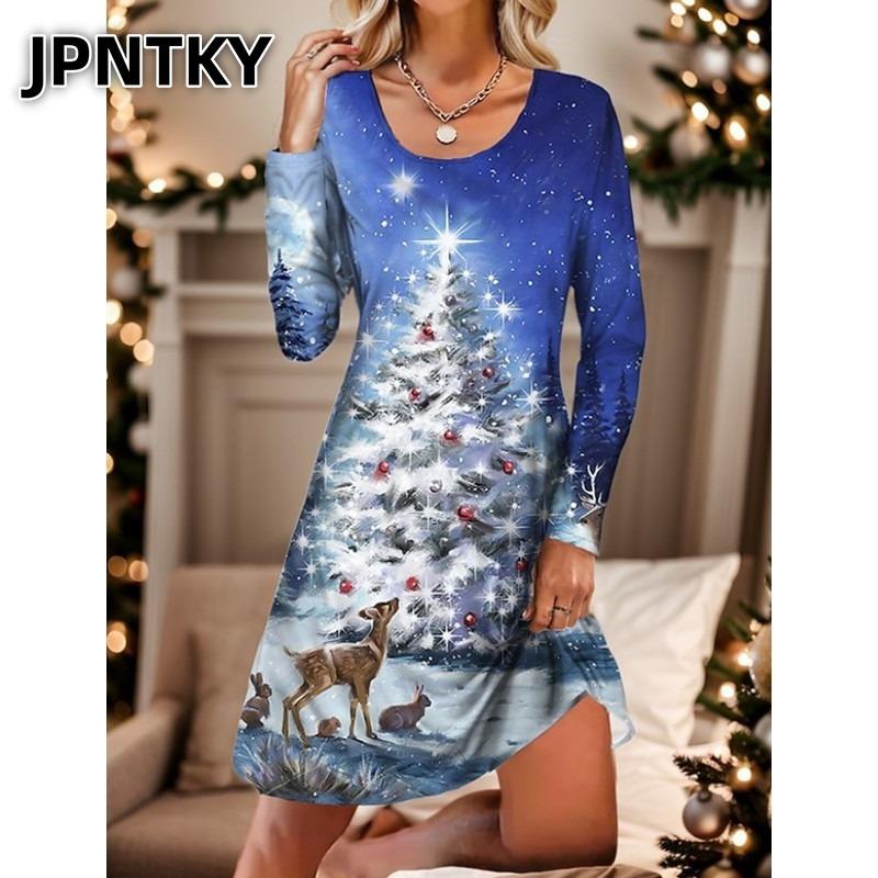 JPNTKY Moda Autunno Inverno Manica Lunga Girocollo Abiti Casual