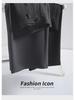 Women's Black Wide Leg Pear-Shaped Suit Trousers with Iron Ring Design - Spring & Autumn Casual Wear