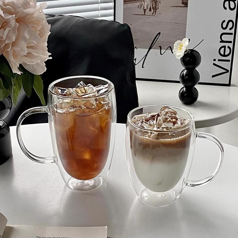 Glass Mug Double Wall Glass Coffee Cup with Handle Milk Water Cup Clear Cups Heat Resistant High Borosilicate Glass Mug