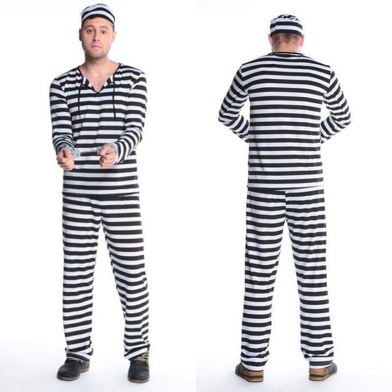 Halloween black and white striped couple models, prison fugitive COS prisoner costumes, cosplay costumes male and female prisoners