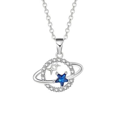 Elegante Tiefblaue Planetenkette für Damen mit fließendem Mikro-Intarsien-Design