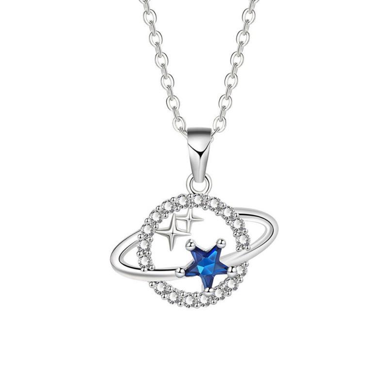 Elegant Deep Blue Planet Necklace for Women with Flowing Micro-inlaid Design