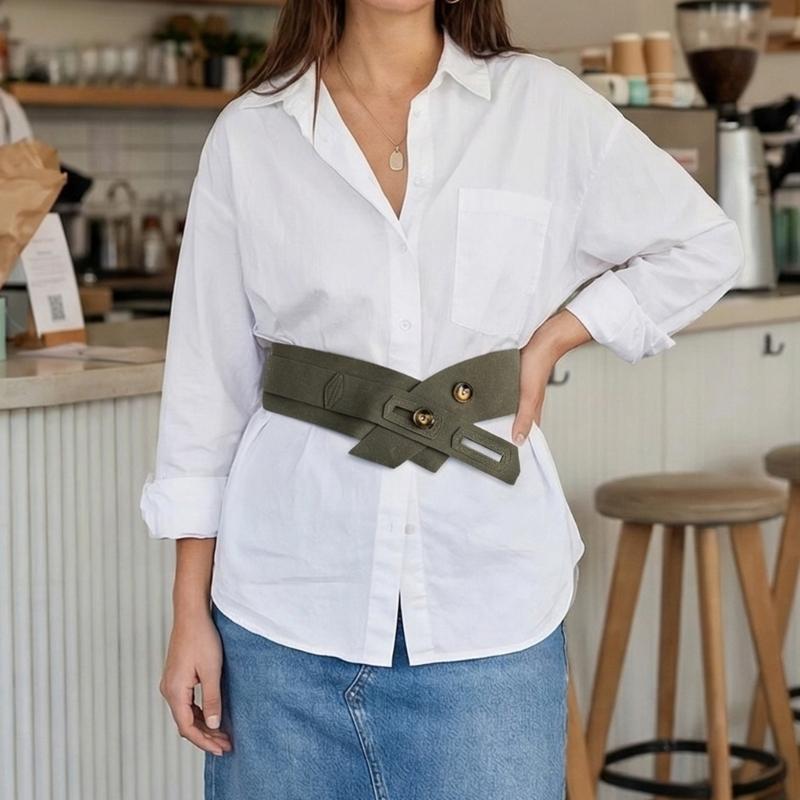 Korean Charm Wide Clasp Belt Fashionable PU Leather Waist Cincher Band For Women Adjustable Stretch Wrap