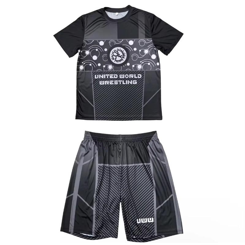 2026 Ny Herr Världsomfattande Brottningsteam Sportkläder Set Kortärmad T-shirt och Shorts för Träning Lätt Fukttransporterande
