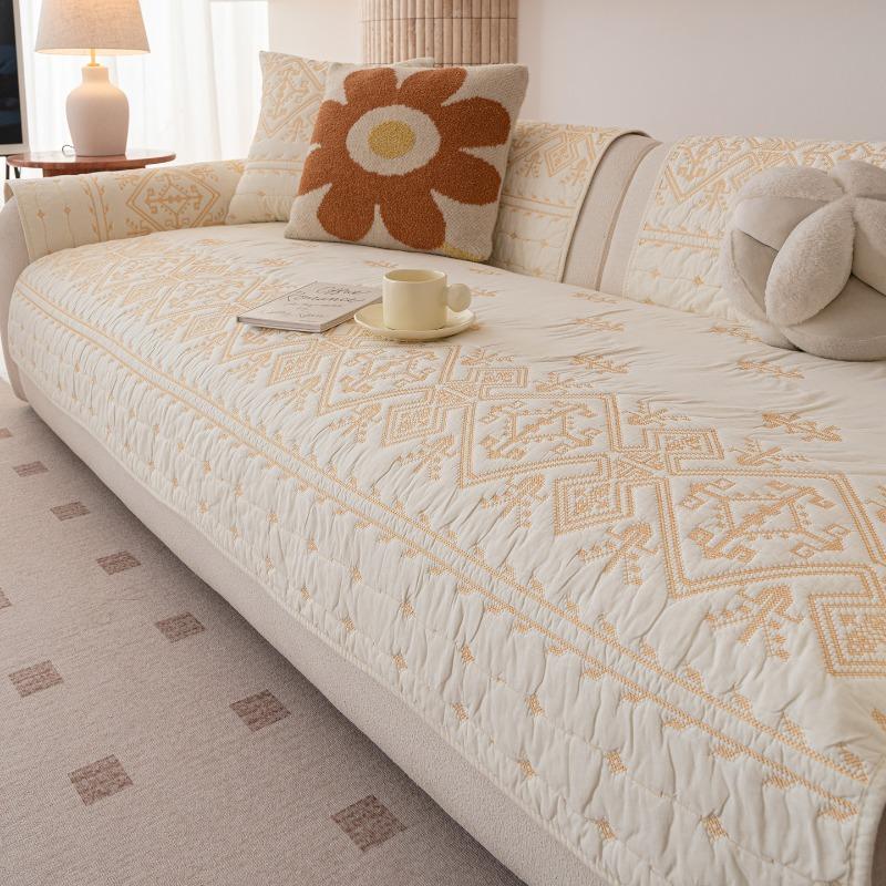 Nordic Style Embroidered Sofa Cushion Quilted Technology Couch Cushions Four Season Universal Backrest Armrest Dustproof Cloth Same Style Pillow Cover