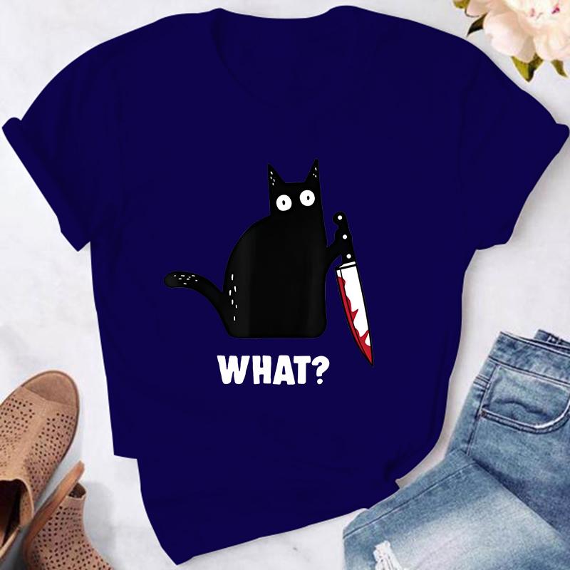 Kočka Co Tričko Vražedná Kočka s Nožem Vtipné Unisex Tričko Halloweenské Tričko Pro Muže Ženy