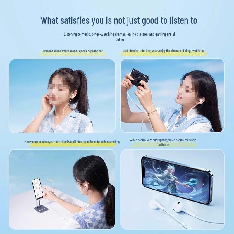 In-ear Wired Earphones with 3.5mm and Type-C Connectors, Compatible with Most Mobile Phones