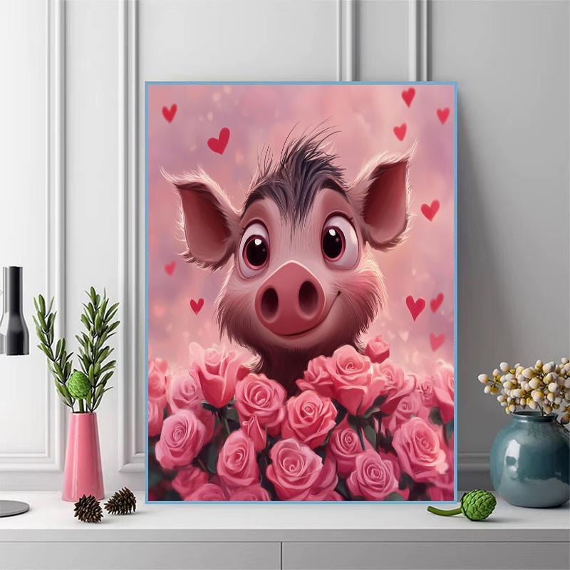 Warthog and roses Pattern 3pcs 100% Round Full Drill 5D DIY Diamond Painting Embroidery Cross Stitch Rhinestone Décor
