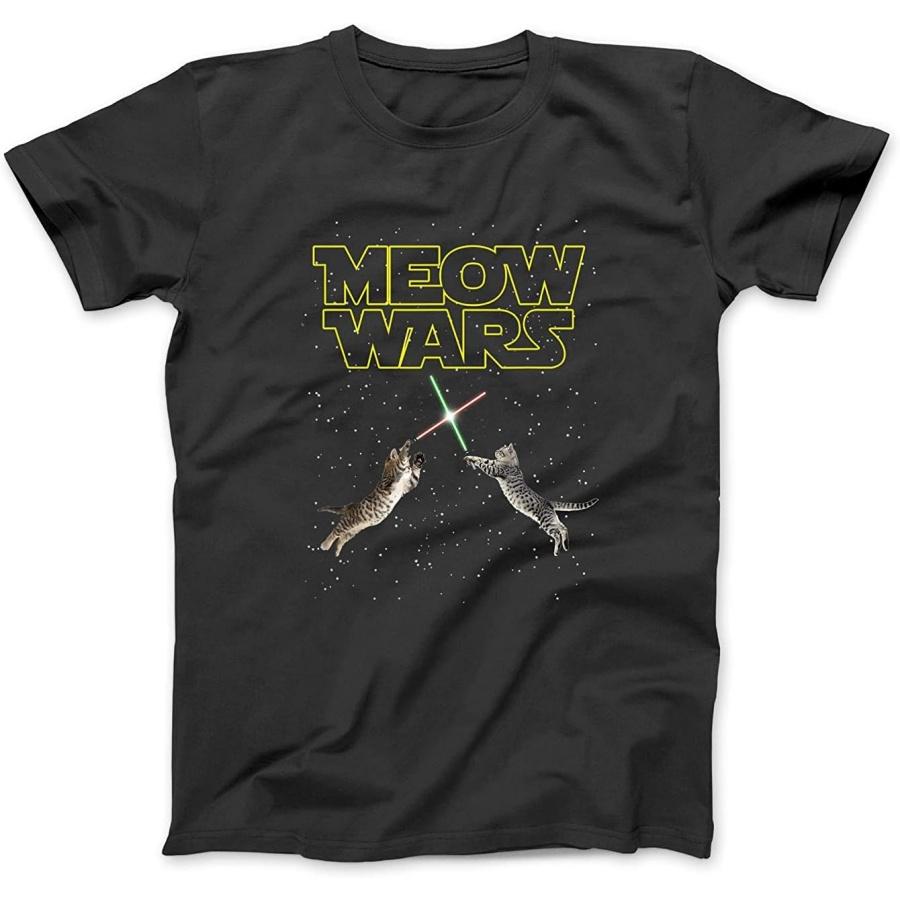 Футболка Meow Wars, Футболка Cat Wars, Смешная футболка с кошкой, Футболка/Толстовка/Худи/Майка для любителей кошек, Мужская Женская Детская, Черная S разноцветный