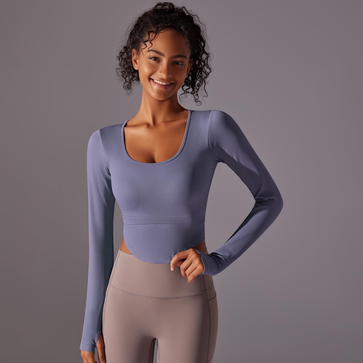 

Auroth Yoga Sports короткий рукав с отверстием для большого пальца женский однотонный дышащий беговой топ бесшовный трикотажные рубашки для фитнеса и йоги L